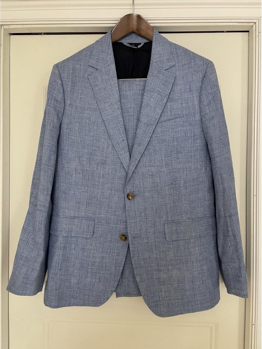 Bonobos Slim Fit Jetsetter Light Blue Linen Suit 40R 31x31